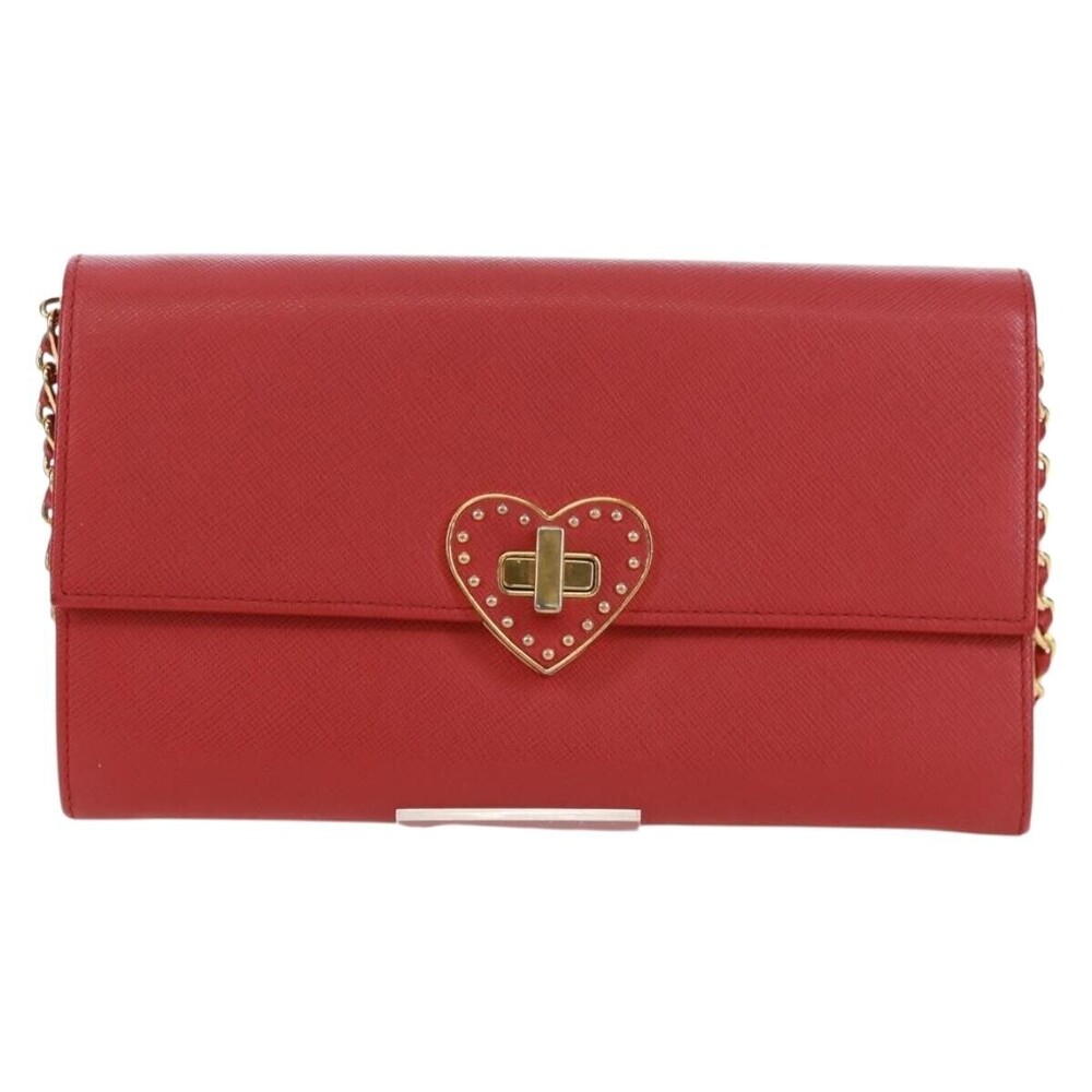 Prada Heart Wallet on Chain Saffiano Leather